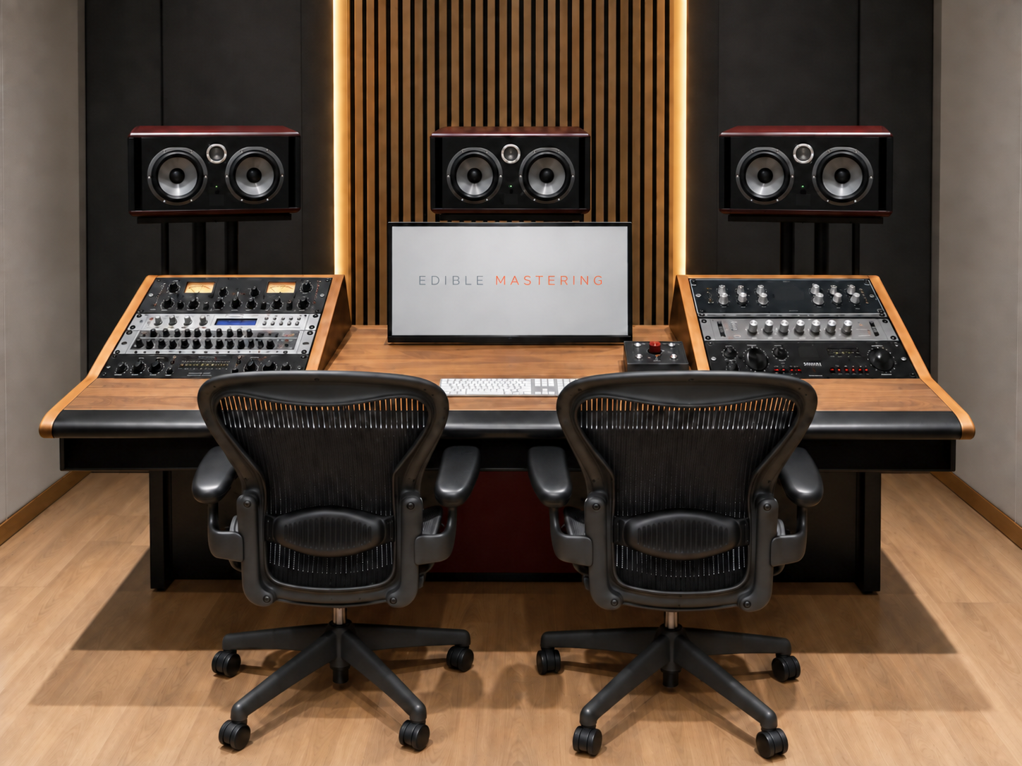 The Edible Mastering control room: console, monitors and listening position