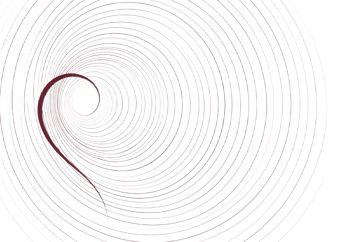 Line drawing of a spiral resolving to a single point, echoing the inner ear